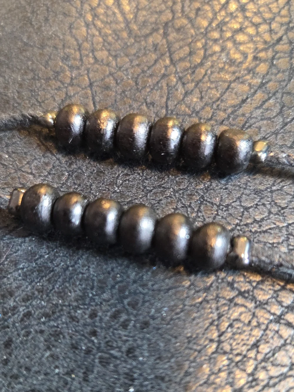 G By Guess Black Cord And Beads Necklace With Black Cross And Leather Insert